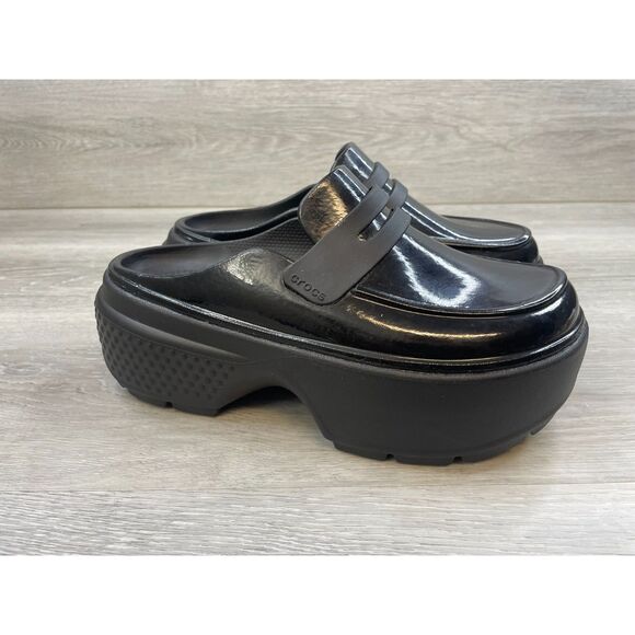 Crocs Stomp High Shine Women's Mule Clog Platform Slip-On 7 Black Comfort Shoes - Picture 1 of 11